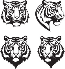 Massive Tiger Head Vector Collection: Diverse Black and White Illustrations