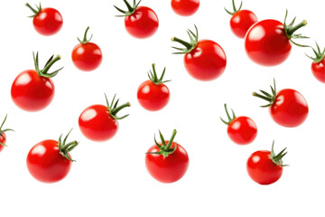 Fresh Red Tomatoes Falling Against a Transparent Background Perfect for Culinary Imagery