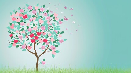 Fototapeta premium Mother's Day Apple Tree Background: Using the Lush Apple Tree as a Backdrop, Writing a Tender Story of Maternal Love Rooted and Growing, and a Tribute to Life