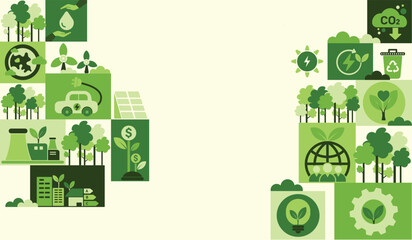 World environment and sustainable development concept with ecology  icons. Environment vector illustrator template with green city flat design, eco friendly, green technology and green business.