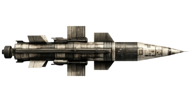 Industrial Rocket Design with Detailed Mechanical Features on Transparent Background