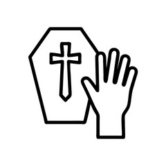 Obraz premium Black gloves resting on coffin icon, mourning gesture in minimal style