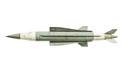 Weathered Military Missile with Detailed Surface Texture on Transparent Background