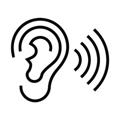 Ear Outline with Sound Waves Icon, Sensory Perception, Transparent Background