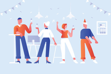 Office revelry Toasting success with colleagues confetti rains down