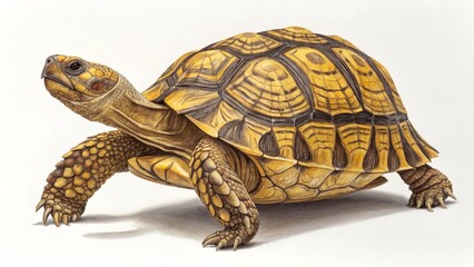 Obraz premium Ornate Turtle Side View with Intricate Shell on White Background