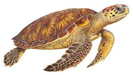 Obraz premium Ornate Turtle Side View with Intricate Shell on White Background