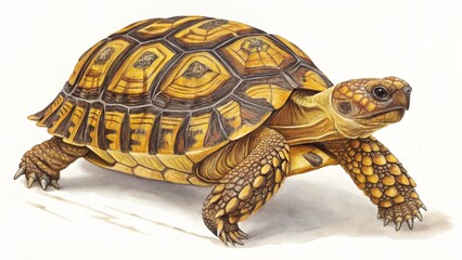 Fototapeta premium Ornate Turtle Side View with Intricate Shell on White Background