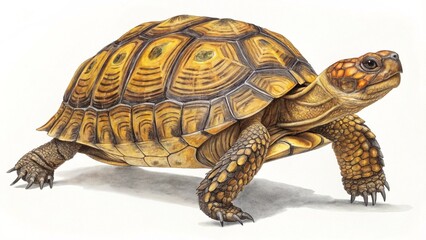 Obraz premium Ornate Turtle Side View with Intricate Shell on White Background