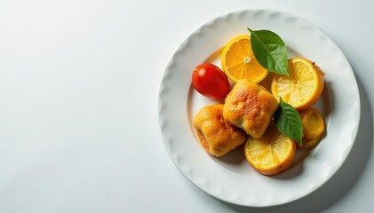 Empty plate with untouched food, minimalist setting, plate, white background, fork