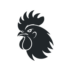 Rooster Head Silhouette Logo Emblem Design Symbol Isolated Illustration Vector Graphics Art Minimalist Style Livestock Poultry Farm Animal Bird