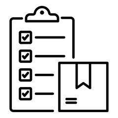Logistics inspection vector icon, featuring a simple clipboard with checkmarks and a box, symbolizing delivery verification, shipping audit, and inventory control