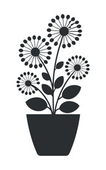 Potted Flower Illustration In Monochrome A Simple Floral Design Featuring Stylized Blooms And Leaves In A Minimalist Silhouette