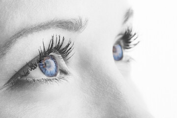 Monochrome edit macro shot of human blue eyes