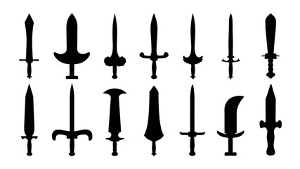 set of dagger silhouette vector on white background