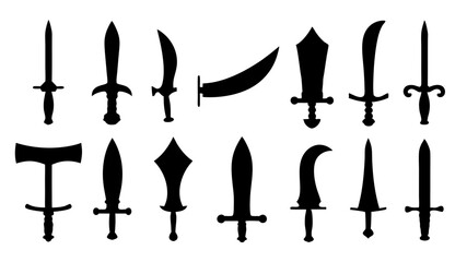 set of dagger silhouette vector on white background