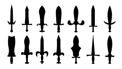 set of dagger silhouette vector on white background