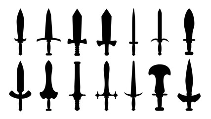 set of dagger silhouette vector on white background