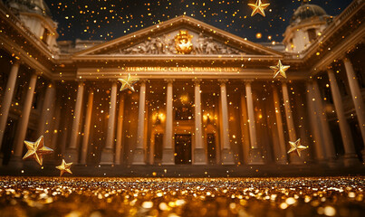 Obraz premium Grand classical building facade night golden light