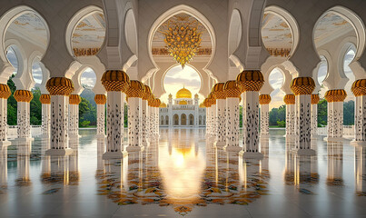 Grand interior hall architecture elegant golden accents luxurious design