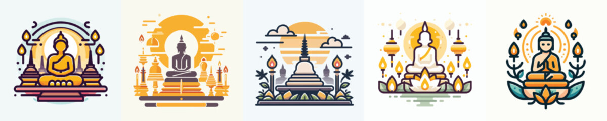 Obraz premium collection of vector images of Waisak Day, Buddha, Castle