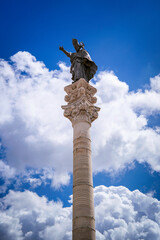 Column of St. Orontius, a 29-meter-high Roman-style column located in Piazza Sant'Oronzo in Lecce, Italy, symbolizing the city's devotion to its patron saint and rich classical heritage.