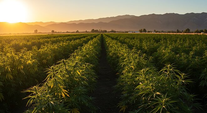 Serene Sunset over a Lush Hemp Field
