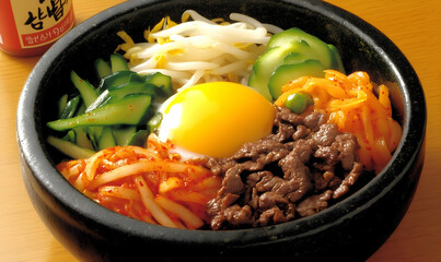 Delicious bibimbap korean rice bowl colorful food photography