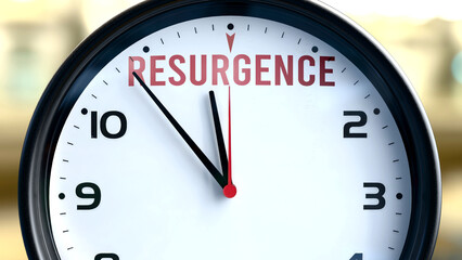 Resurgence that is going to happen soon, it is imminent. Incoming resurgence, approaching in the near future. Resurgence almost here. ,3d illustration