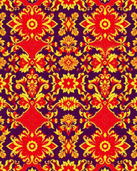 Traditional Thai elegance in ruby, gold, sapphire, seamless pattern.
