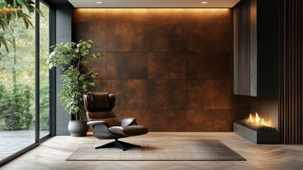 Modern Living Room Interior Design with Fireplace and Large Window
