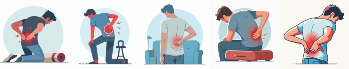 collection of vector images of a man with back pain