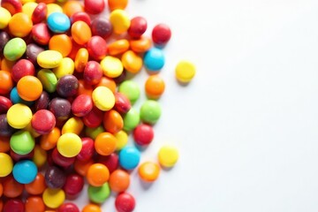 Obraz premium Pile of colorful chips and candy on white background, fries, junk food, fried