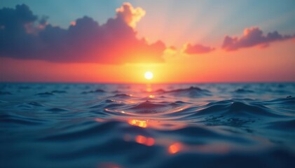 Obraz premium Deep ocean blue transitions to vibrant sunset orange, creating a dreamy horizontal blur , atmosphere, image