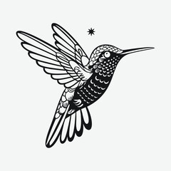 Hummingbird with Flower Illustration Vector Design