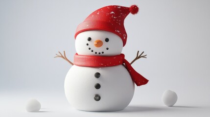 Fototapeta premium Cute Snowman with Red Hat and Scarf