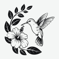 Hummingbird with Flower Illustration Vector Design