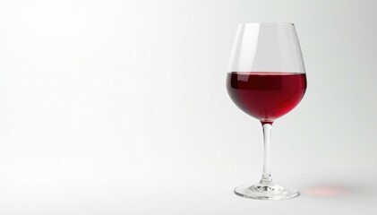 Single elegant glass of red wine on stark white backdrop , simple, vineyard