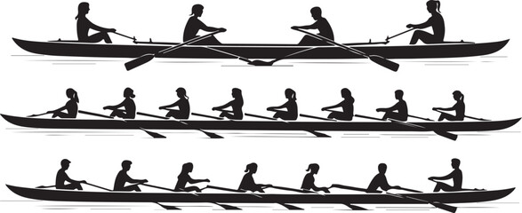 Silhouette Rowing Teams Single, Double, and Eight-Person Boats