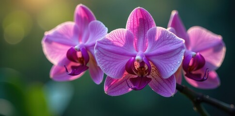 Glistening purple orchid, macro view, dew drops, bloom, wallpaper