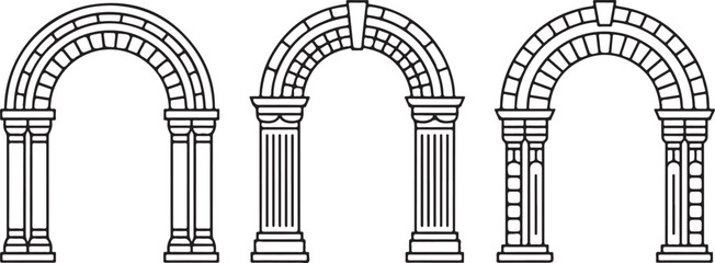 Three Architectural Arch Designs with Columns