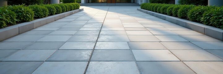 Gray concrete pavers arranged in courtyard pattern, pathway, structured, home