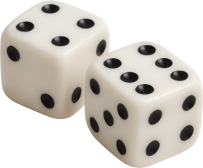 Two Realistic Dice Isolated on Transparent Background