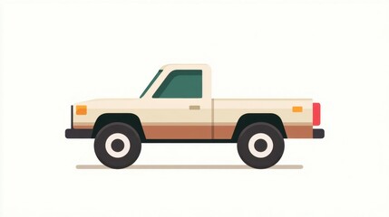 Fototapeta premium Vintage Pickup Truck Illustration in Simple Flat Design Style