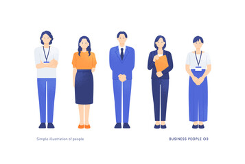 カジュアルスタイルとスーツ姿のおしゃれなビジネスパーソン。働く男女のイラスト素材。