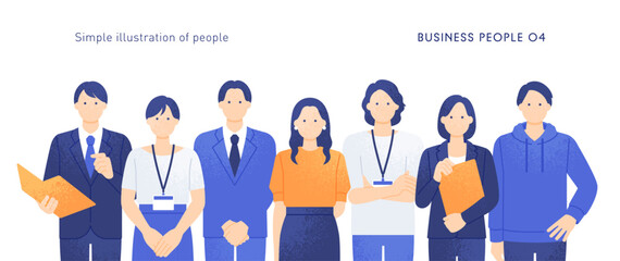 チームで働くビジネスマンとビジネスウーマンのセット。カラフルなベクターイラスト素材。