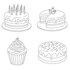 Pastry shop logo. Set of black cupcakes, muffin logo. Vector illustrations isolated on white background. Can be used as icon, sign or symbol - cupcake silhouette, cake, sweet pastries, muffin.