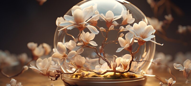 Mini world of Magnolia champaca in round magic protector, ai generative