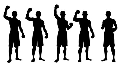 set of boxer silhouette vector on white background