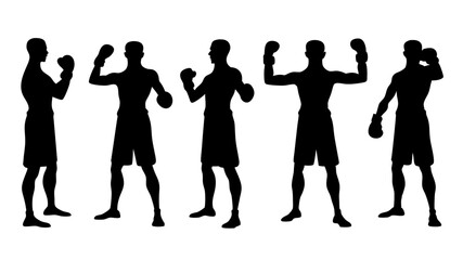 set of boxer silhouette vector on white background